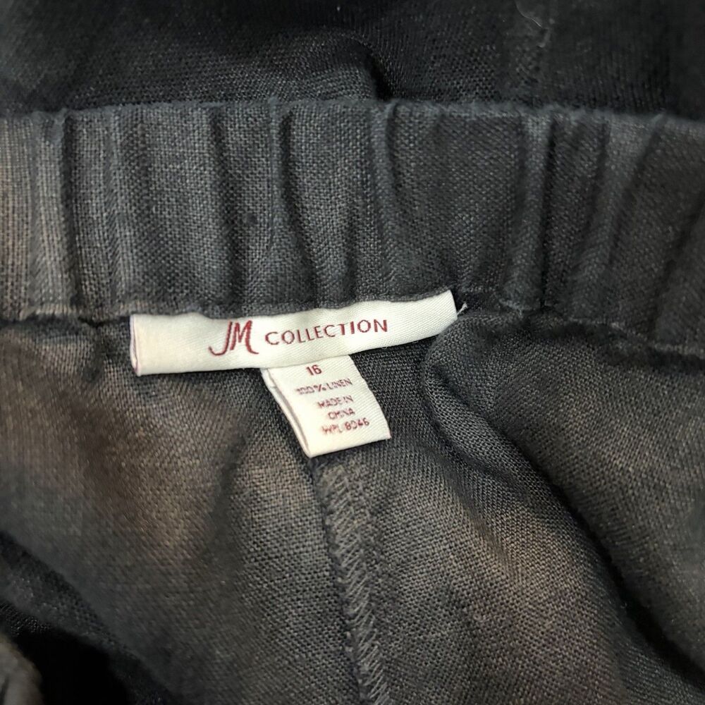 JM Collection Black Linen Pants Size 16 Natural Lightweight Beach - Picture 5 of 5